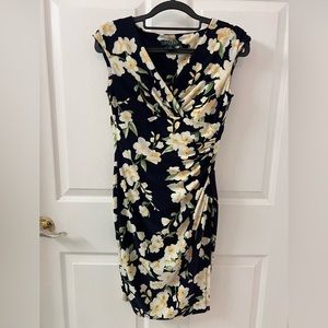 Ralph Lauren Blue and Yellow Floral Print Dress Size 2 Petite